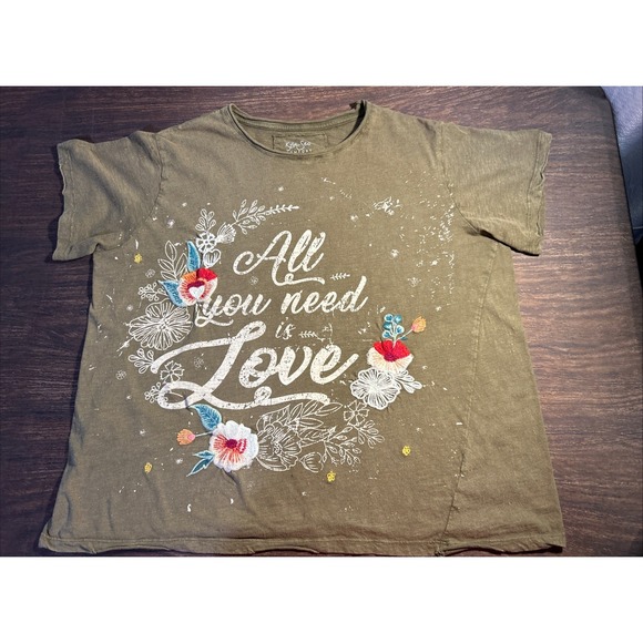 Kyla Seo Tops - Kyla Seo T-Shirt Green Size M Crewneck Boho Handmade In India Pin Hole SEE PHOTO